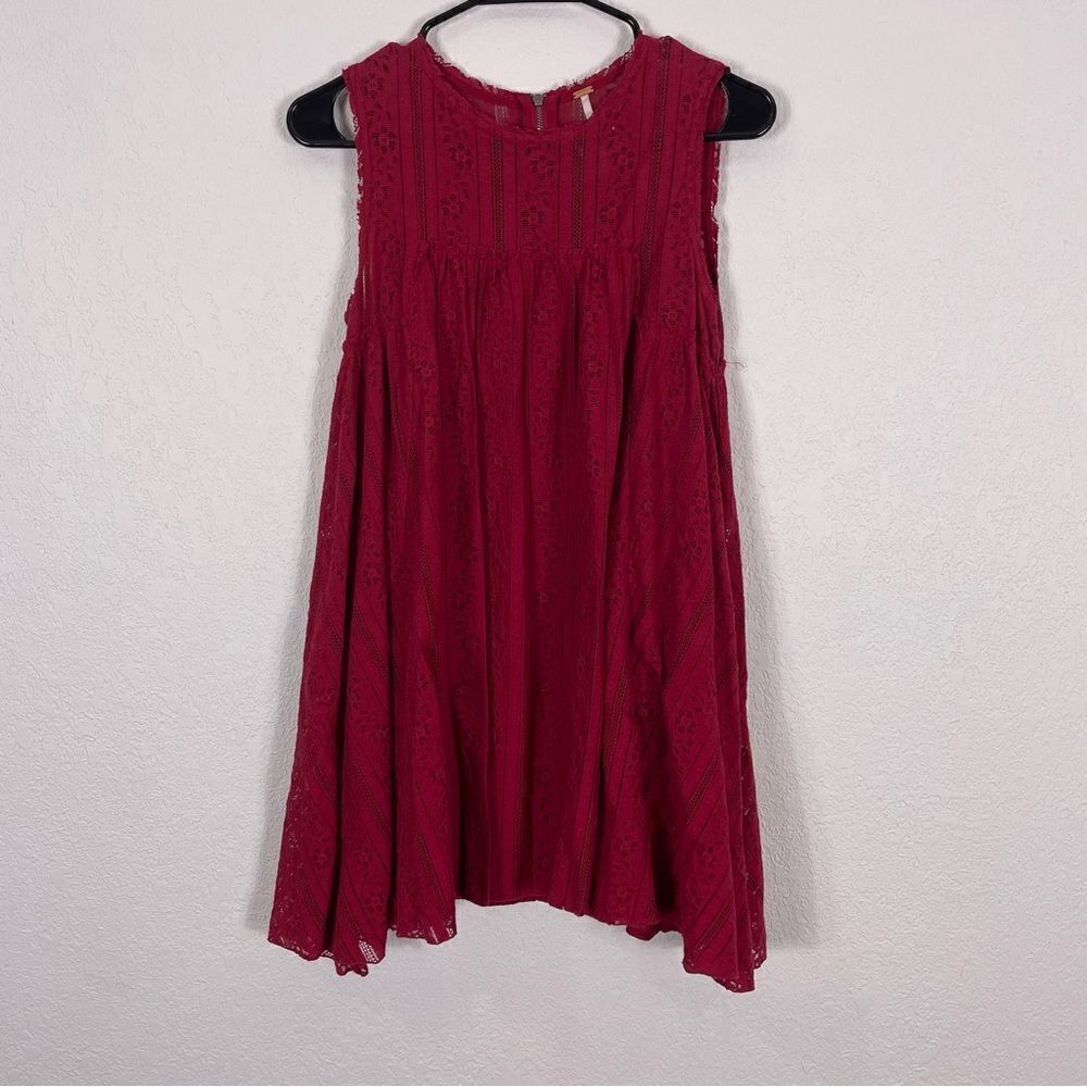 Free People Dark Pink Lace High Neckline Sleeveless Dress size XS